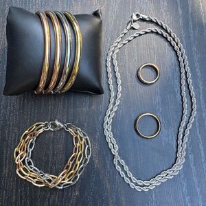 Milor Lot Bangle Bracelets Rope Chain Necklace Silver/ Gold Tone Stainless Steel